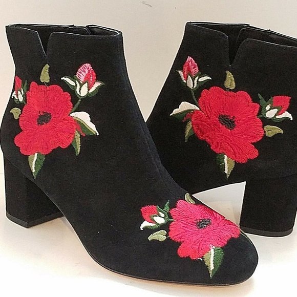 Kate Spade Black Langton Suede Embroidered boots - Picture 1 of 7